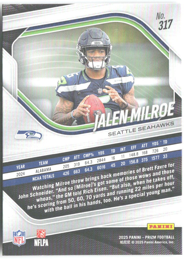 Jalen Milroe Panini Prizm 317 2025 Seattle Seahawks RC