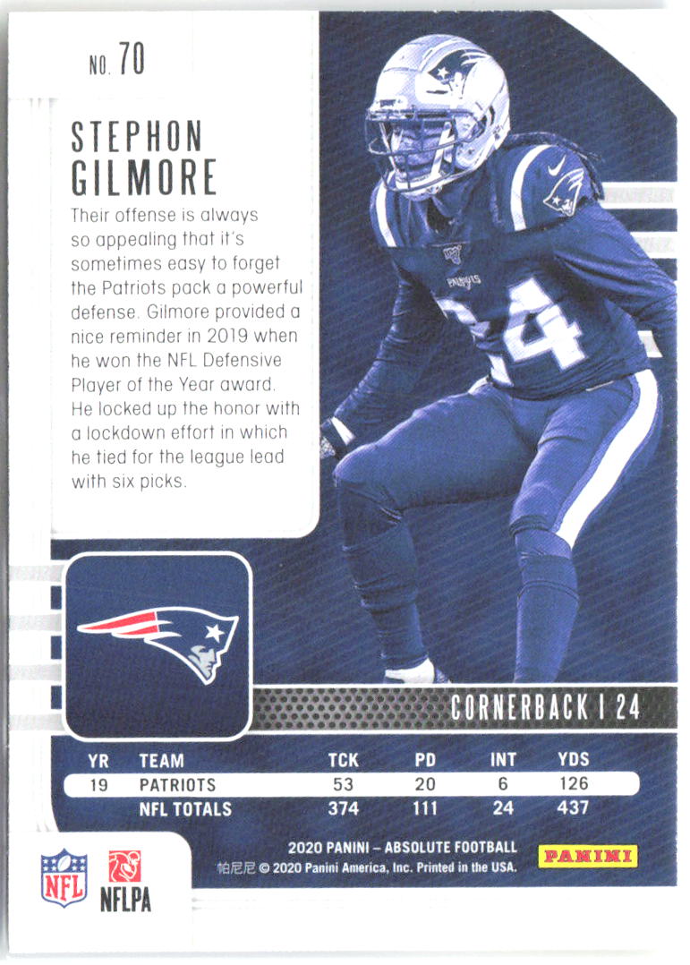 Stephon Gilmore Panini Absolute - Yellow 70 2020 New England Patriots