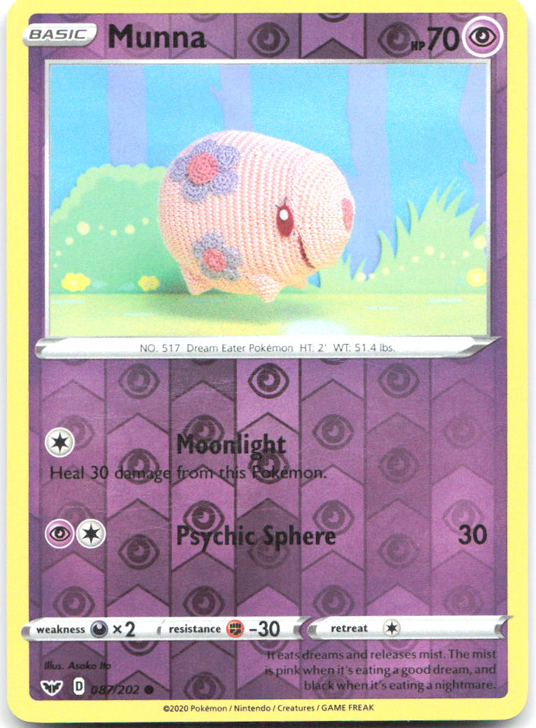 Munna Reverse Holo Common SWSH01 Sword & Shield Base Set 087/202 NM