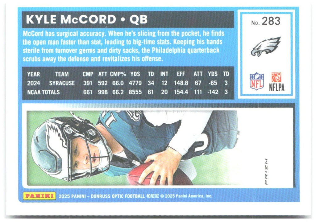 Kyle McCord Donruss Optic - Purple Shock 283 2025 Philadelphia Eagles