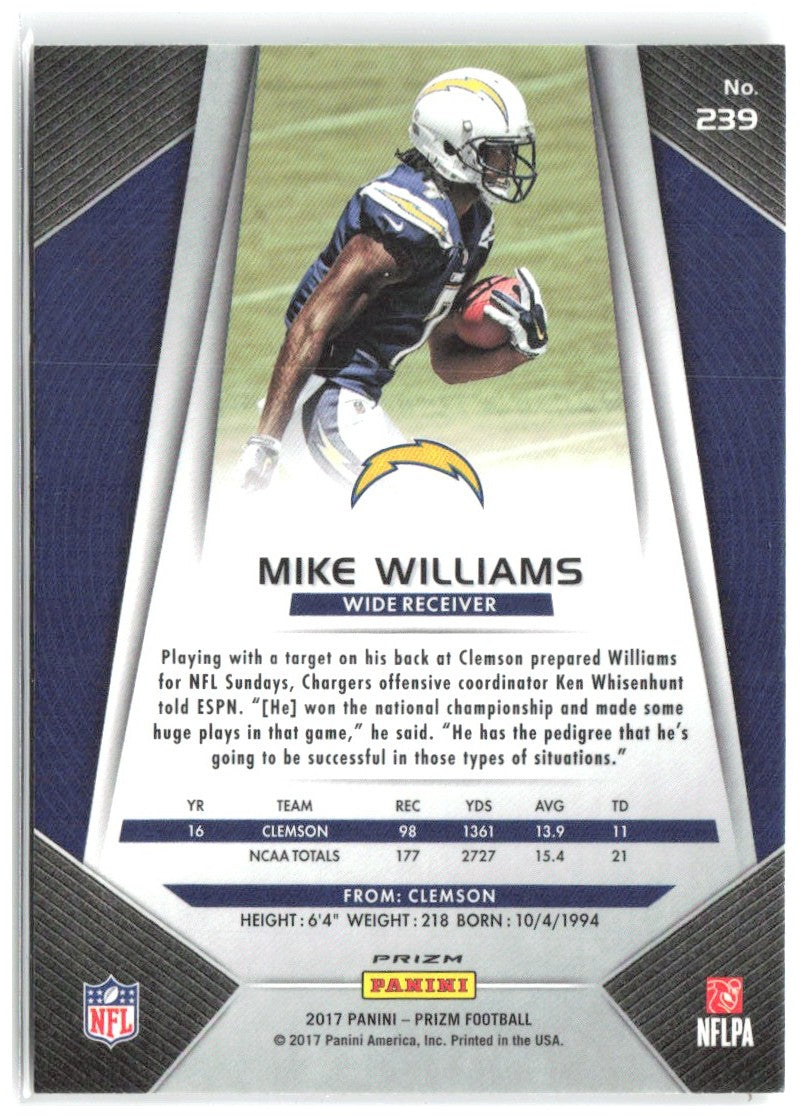 Mike Williams Panini Prizm - Prizm 239 2017 Los Angeles Chargers