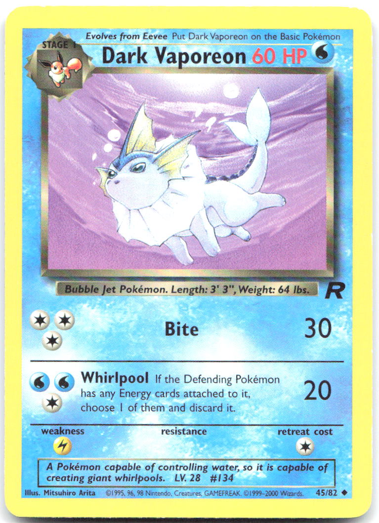 Dark Vaporeon Unlimited Uncommon Team Rocket 45/82 LP Mitsuhiro Arita
