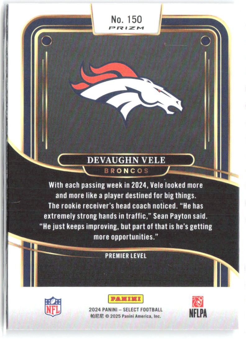Devaughn Vele Panini Select - Black & Green Prizm Shock 150 2024 Denver Broncos