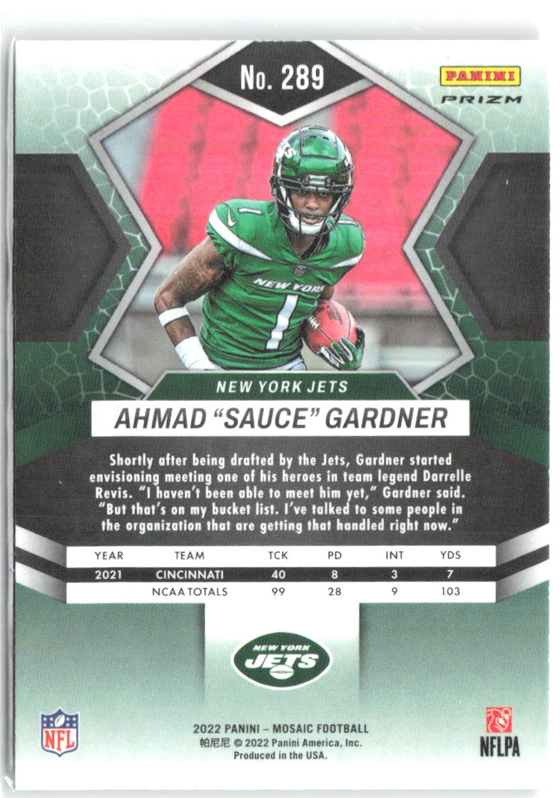 Ahmad "Sauce" Gardner Panini Mosaic Reactive Orange 289 2022 New York Jets