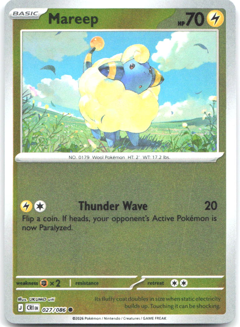 Mareep Reverse Holo Common ME04: Chaos Rising 027/086 NM UKUMO uiti