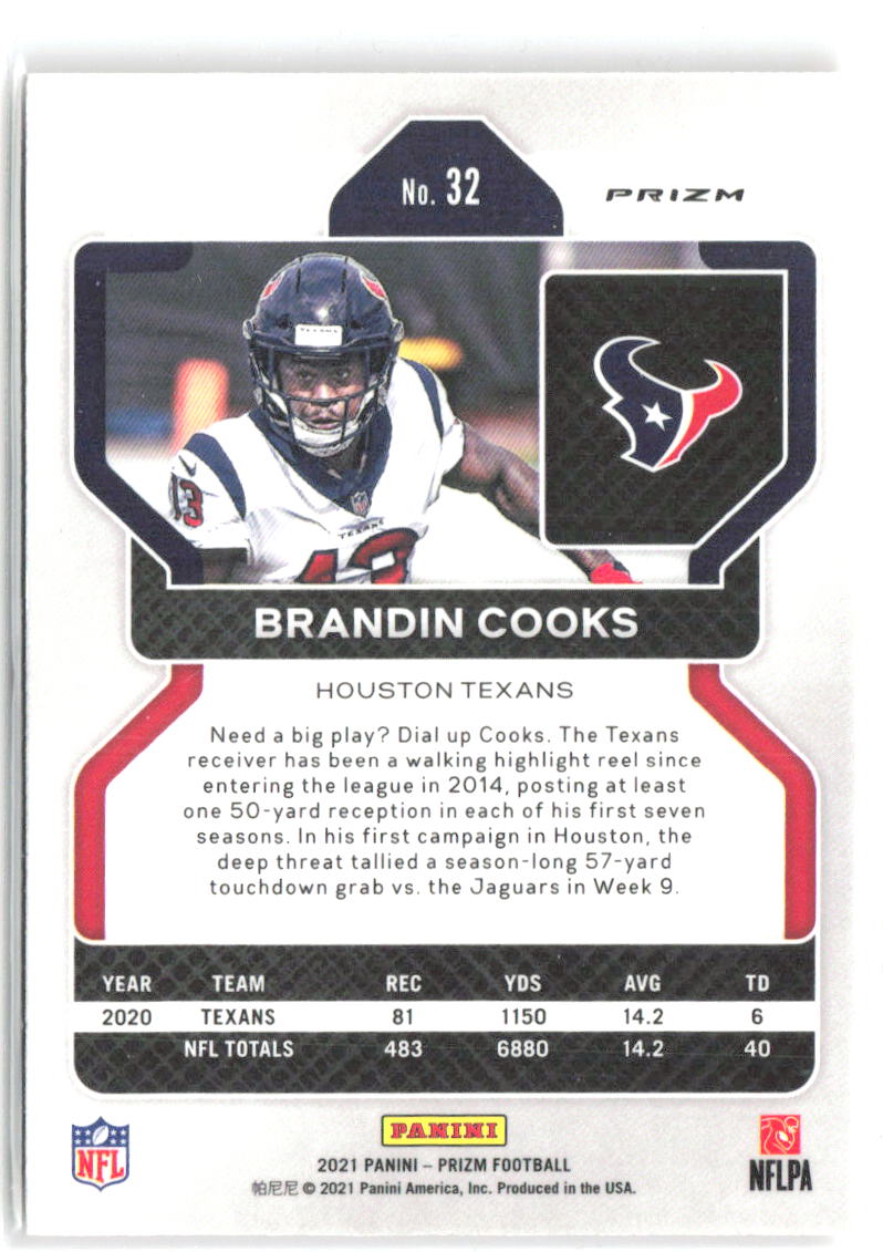 Brandin Cooks Panini Prizm - Lazer 32 2021 Houston Texans
