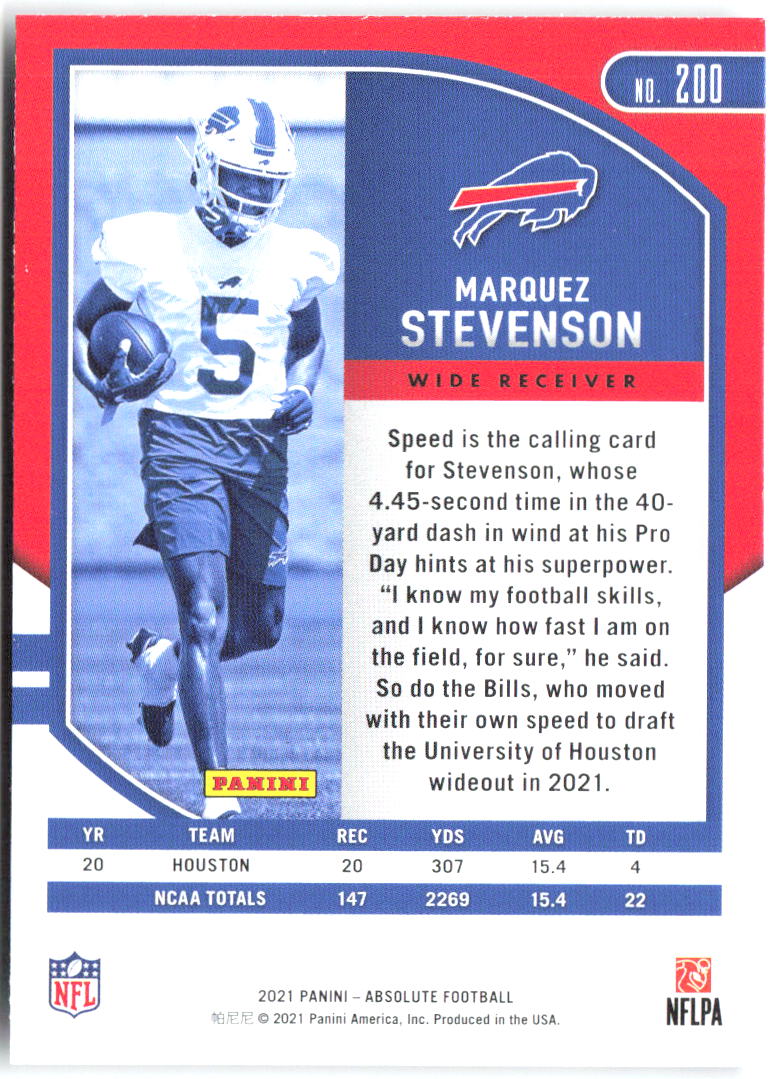 Marquez Stevenson Panini Absolute - Retail 200 2021 Buffalo Bills RC