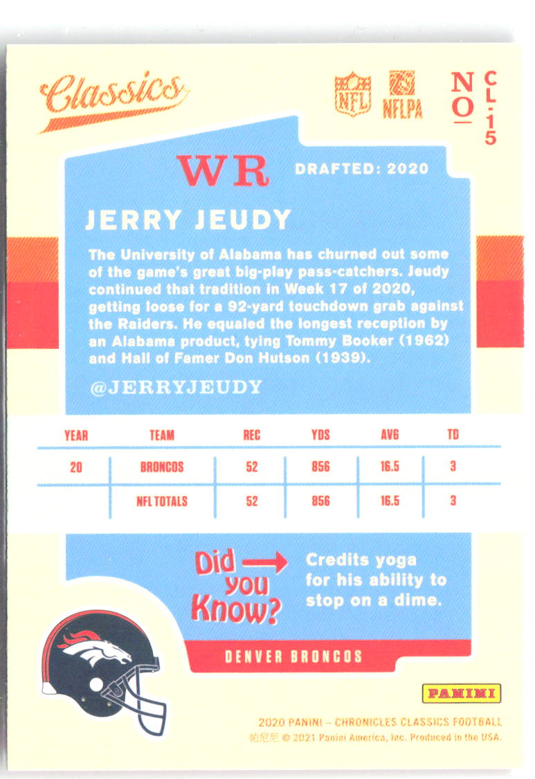 Jerry Jeudy Panini Chronicles - Classics CL-15 2020 Denver Broncos
