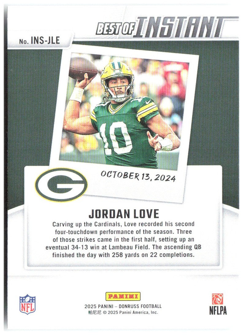 Jordan Love Donruss - Best of Instant INS-JLE 2025 Green Bay Packers
