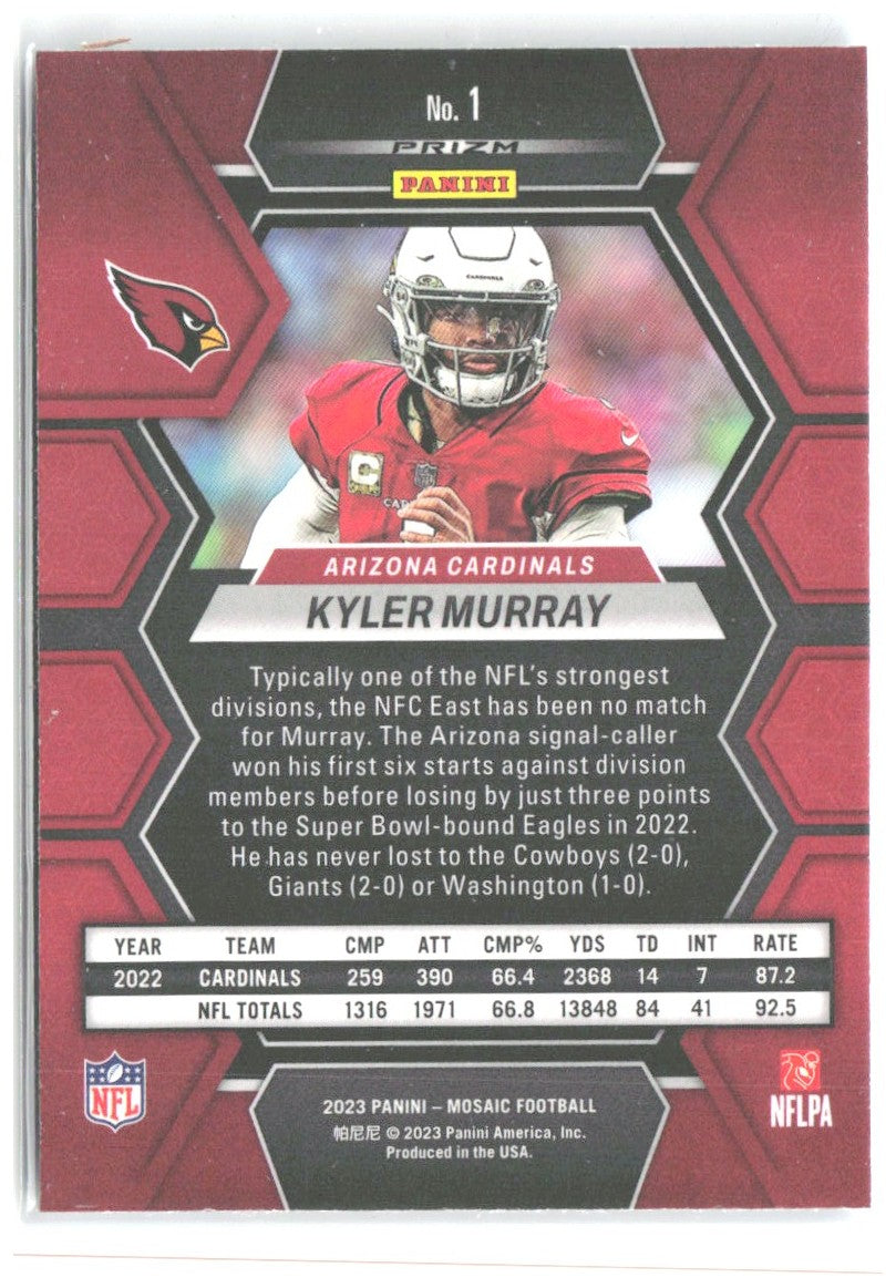 Kyler Murray Panini Mosaic - Reactive Blue Mosaic 1 2023 Arizona Cardinals