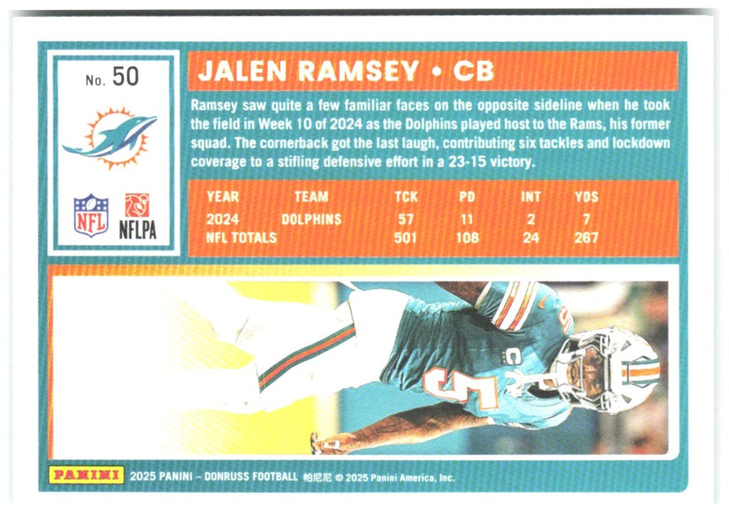 Jalen Ramsey Donruss - Press Proofs Green 50 2025 Miami Dolphins