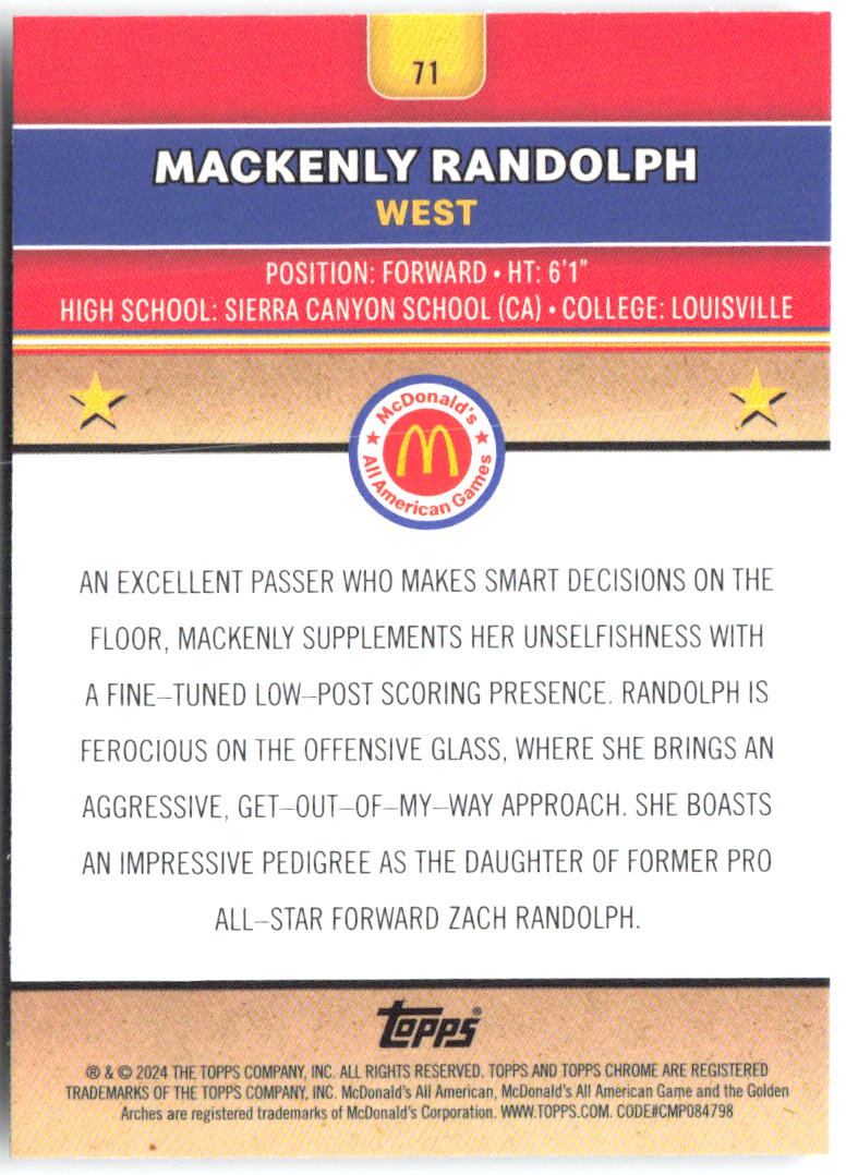 Mackenly Randolph Topps Chrome McDonald's All-American 71 2024
