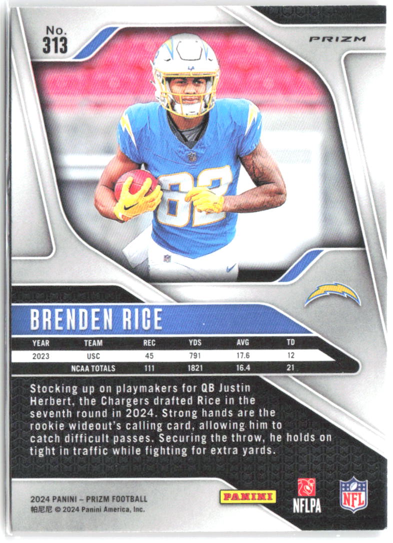 Brenden Rice Panini Prizm - Pink 313 2024 Los Angeles Chargers