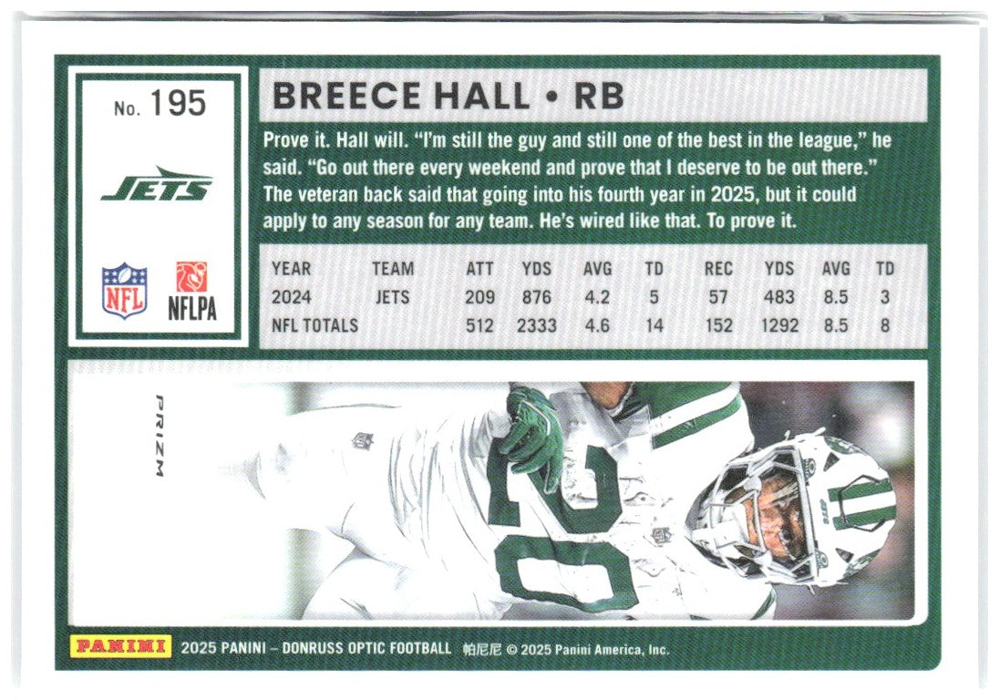 Breece Hall Donruss Optic - Holo 195 2025 New York Jets