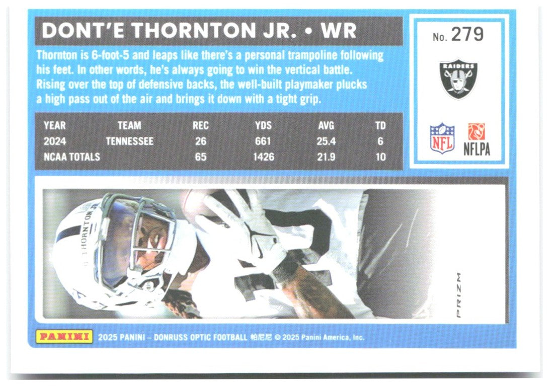 Dont'e Thornton Jr. Donruss Optic - Purple Shock 279 2025 Las Vegas Raiders