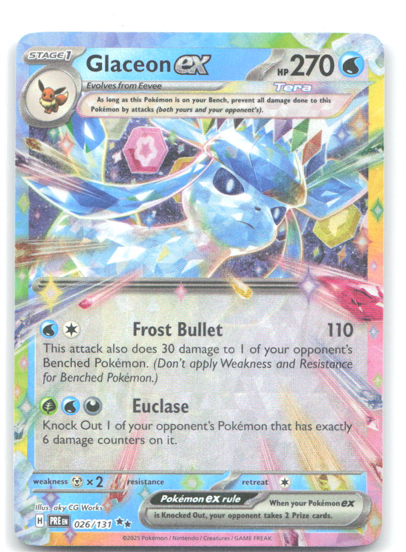Glaceon ex Holo Double Rare SV: Prismatic Evolutions 026/131 NM 5ban Graphics