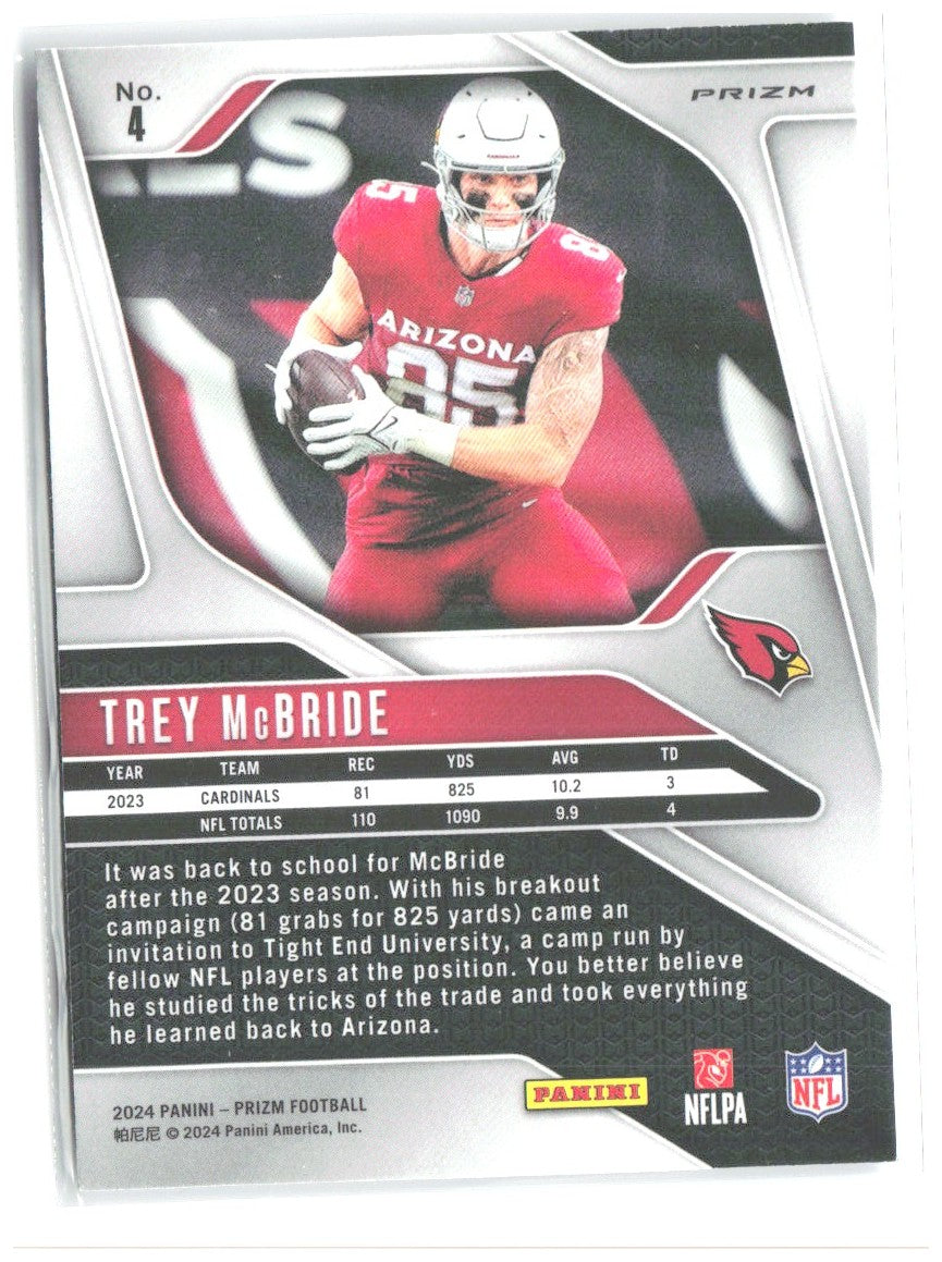 Trey McBride Panini Prizm - Silver 4 2024 Arizona Cardinals