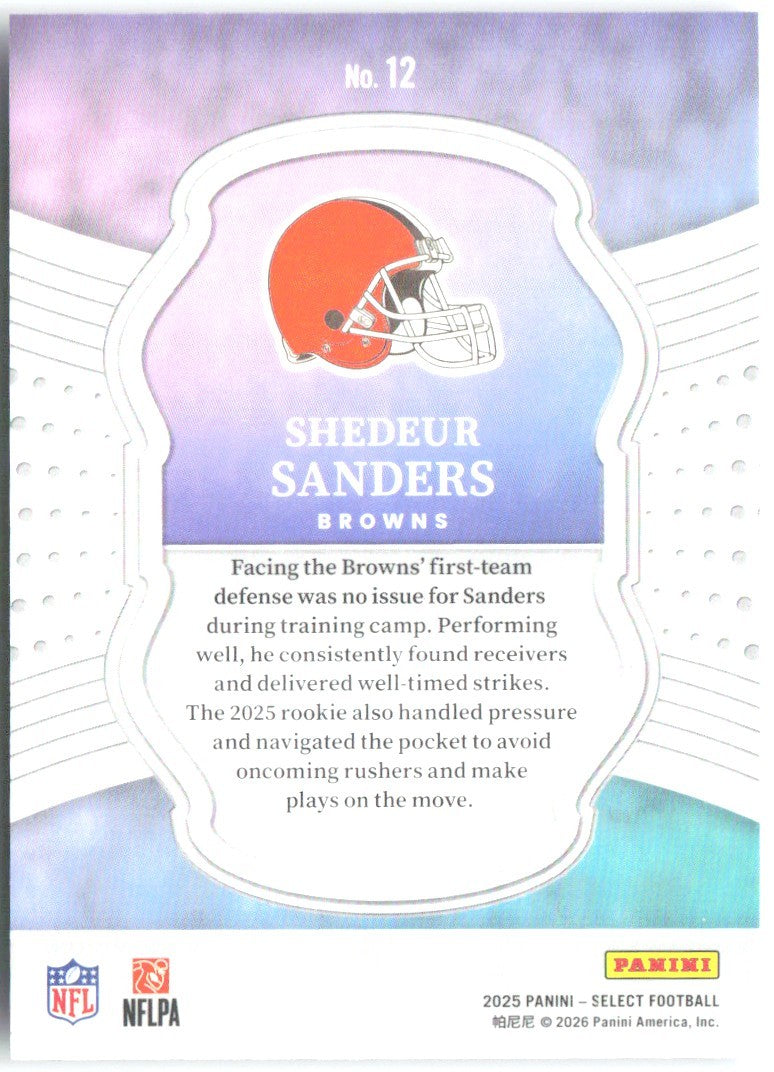 Shedeur Sanders Panini Select Select Certified Rookies 12 2025 Cleveland Browns