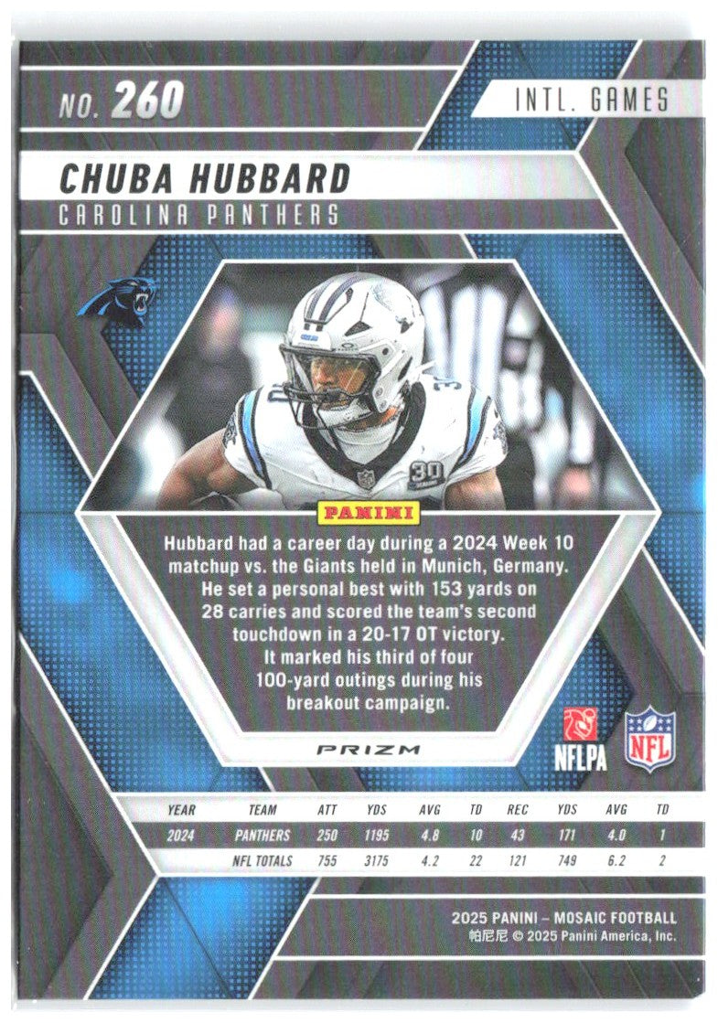 Chuba Hubbard Panini Mosaic - Mosaic Reactive Blue 260 2025 Carolina Panthers