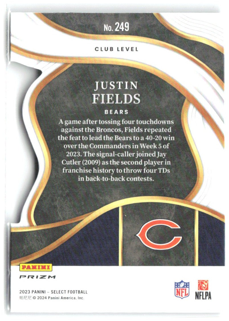 Justin Fields Panini Select Black and Red Prizms Die Cuts 249 2023 Chicago Bears