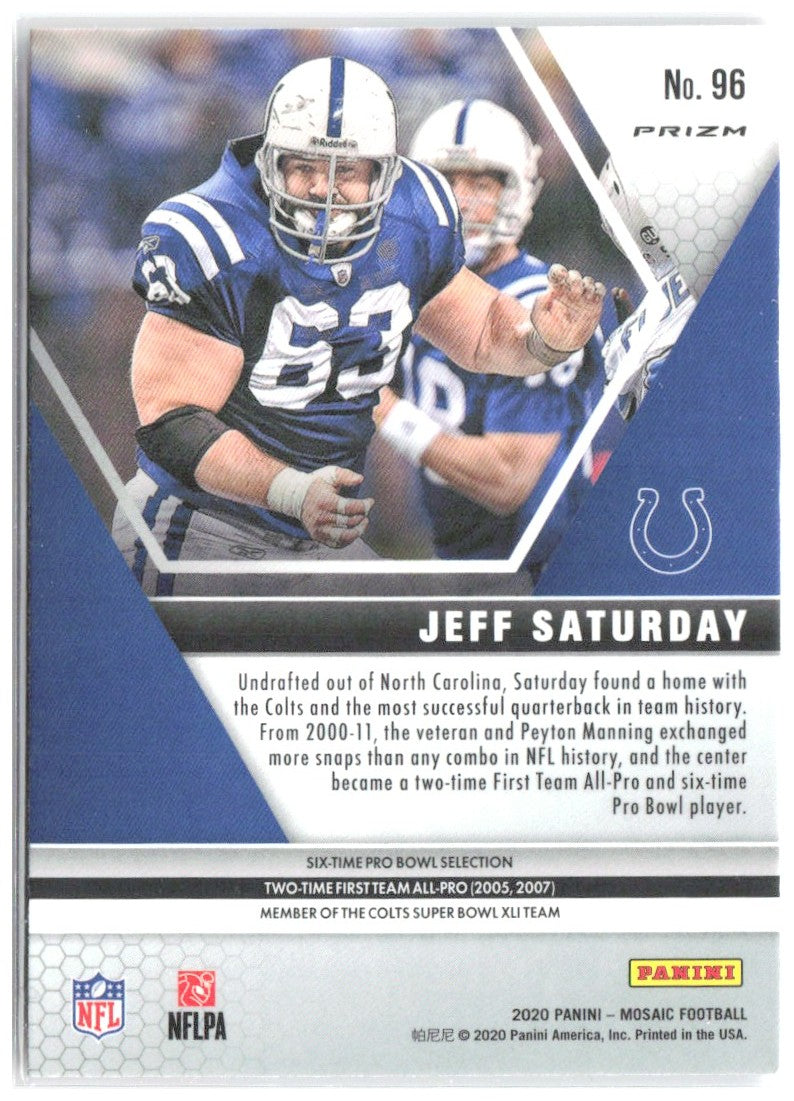 Jeff Saturday Panini Mosaic - Prizm Camo Pink 96 2020 Indianapolis Colts