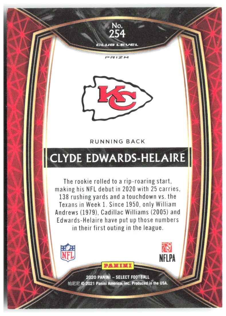 Clyde Edwards-Helaire Panini Select - Silver Prizm 254 2020 Kansas City Chiefs