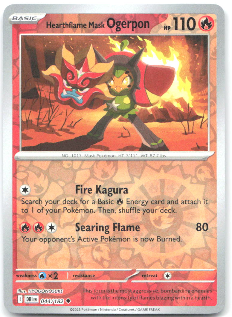 Hearthflame Mask Ogerpon Reverse Holo Uncommon SV10: Destined Rivals 044/182 NM Yuu Nishida