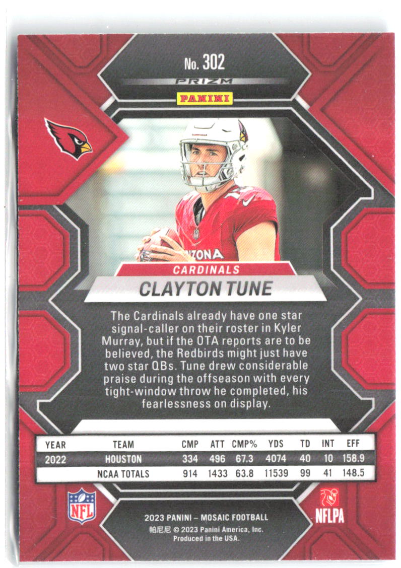 Clayton Tune Panini Mosaic - Reactive Blue Mosaic 302 2023 Arizona Cardinals