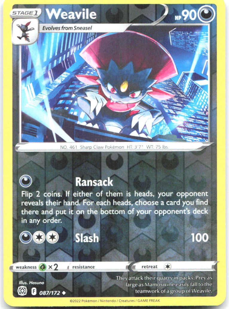 Weavile Reverse Holo Uncommon SWSH09 Brilliant Stars 087/172 NM