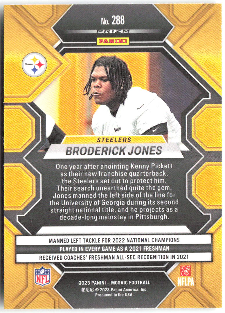Broderick Jones Panini Reactive Yellow Mosaic 288 2023 Pittsburgh Steelers
