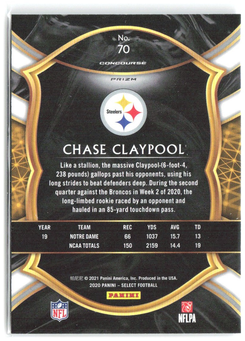 Chase Claypool Panini Select - Silver Prizm 70 2020 Pittsburgh Steelers