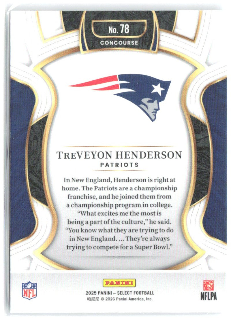 TreVeyon Henderson Panini Select 78 2025 New England Patriots RC
