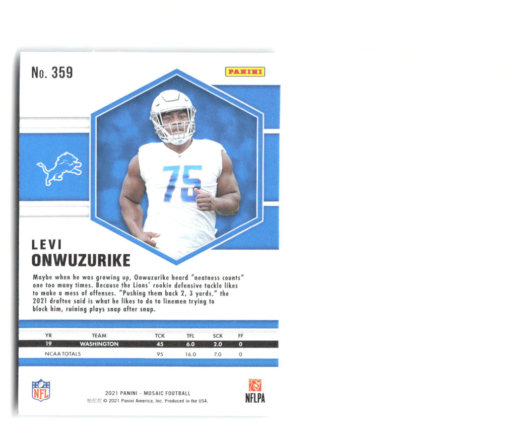 Levi Onwuzurike Panini Mosaic 359 2021 Detroit Lions RC