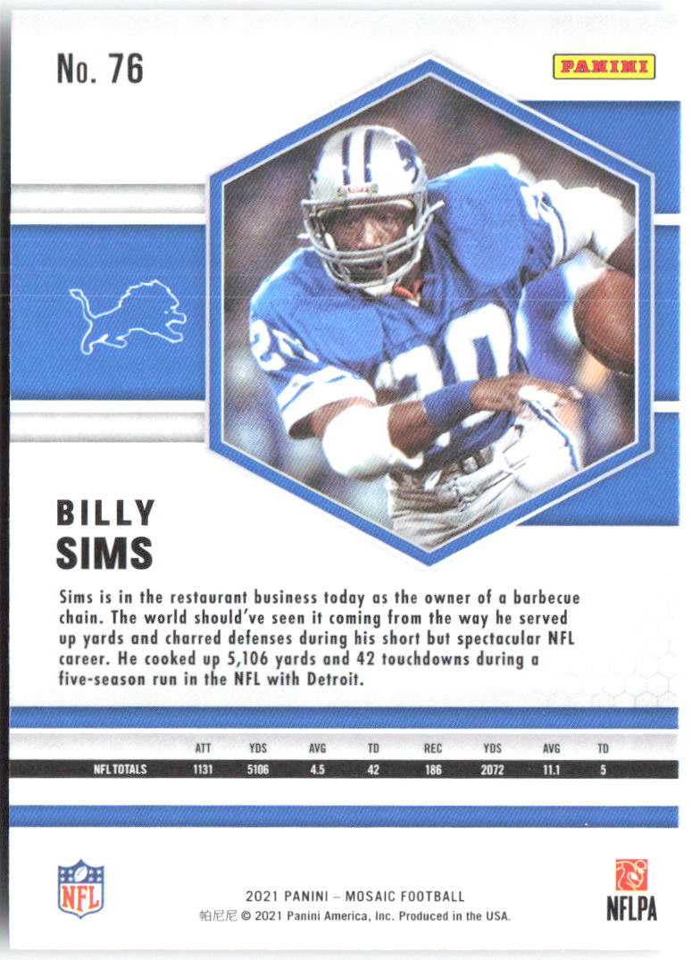 Billy Sims Panini Mosaic 76 2021 Detroit Lions