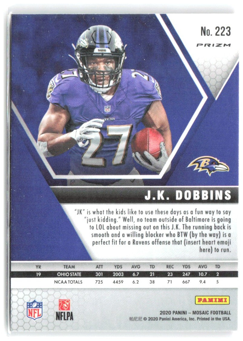 J.K. Dobbins Panini Mosaic - Prizm Camo Pink 223 2020 Baltimore Ravens