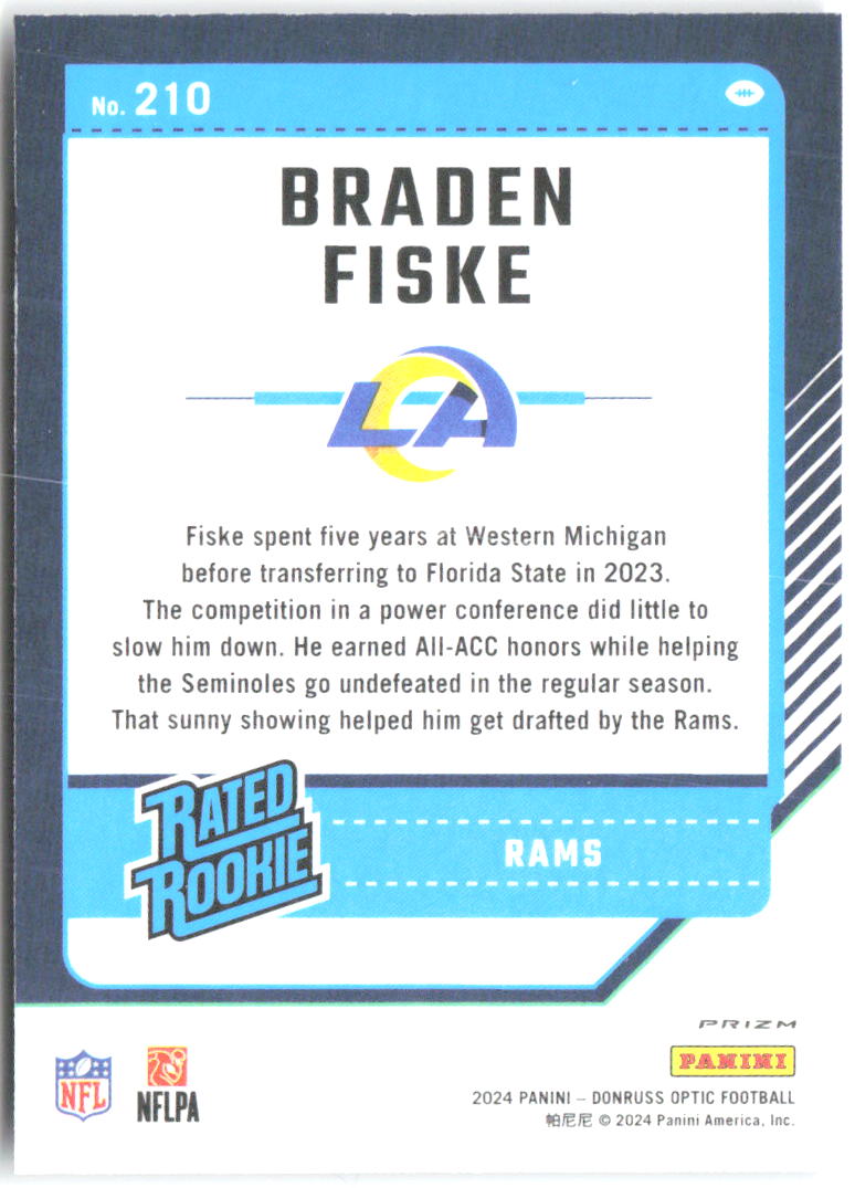 Braden Fiske Donruss Optic - Purple Shock 210 2024 Los Angeles Rams