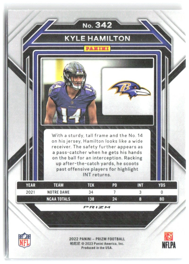 Kyle Hamilton Panini Prizm - Red White and Blue 342 2022 Baltimore Ravens