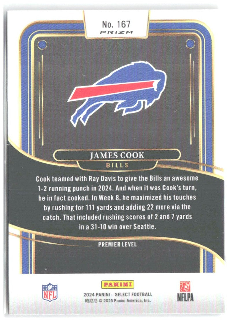 James Cook Panini Select - Red & Yellow Prizm Shock 167 2024 Buffalo Bills