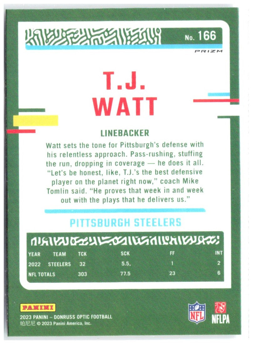 T.J. Watt Donruss Optic - Holo 166 2023 Pittsburgh Steelers