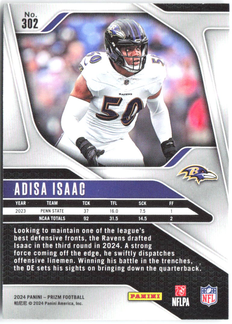 Adisa Isaac Panini Prizm 302 2024 Baltimore Ravens RC