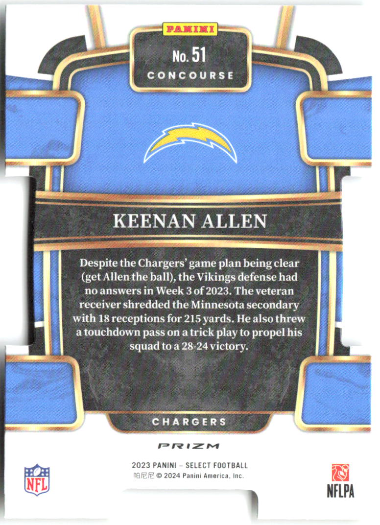 Keenan Allen Panini Select - Green and Yellow Prizms Die Cuts 51 2023 Chargers
