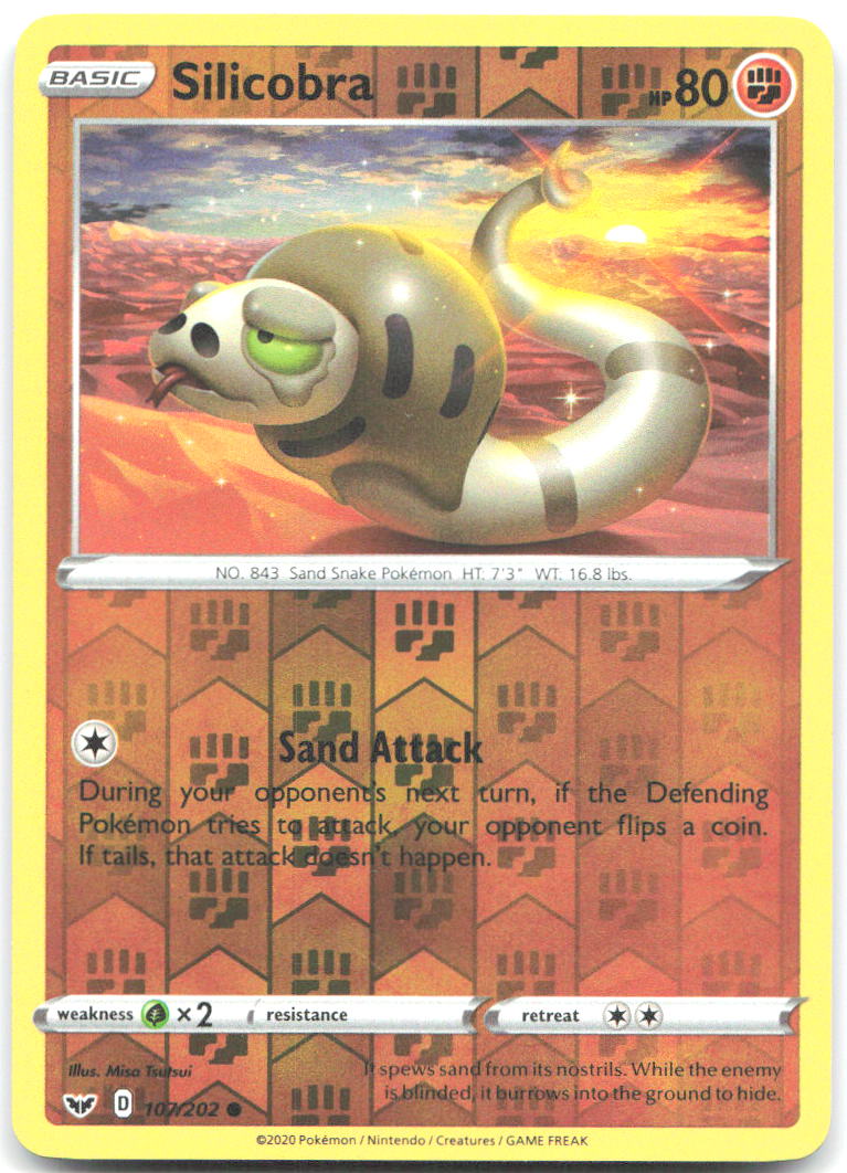 Silicobra 107 Reverse Holo Common SWSH01 Sword & Shield Base Set 107/202 NM
