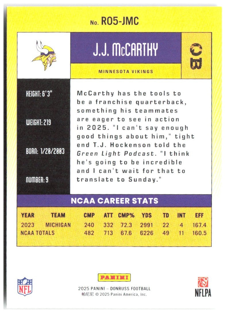 J.J. McCarthy Donruss - Retro 2005 R05-JMC 2025 Minnesota Vikings