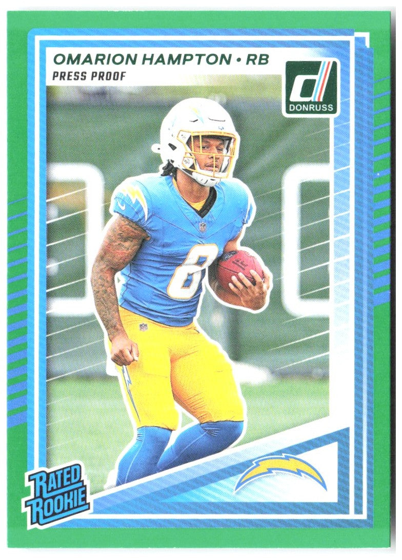 Omarion Hampton Donruss - Press Proofs Green 303 2025 Los Angeles Chargers