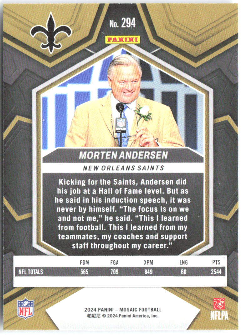 Morten Andersen Panini Mosaic 294 2024 New Orleans Saints