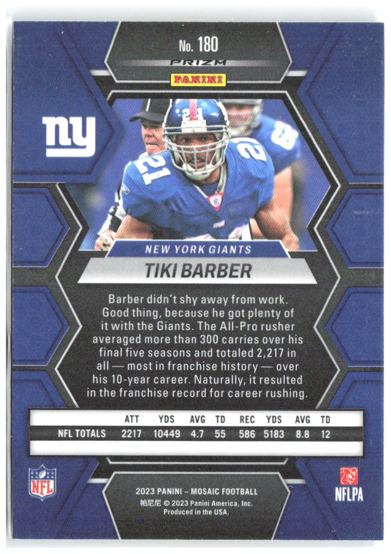 Tiki Barber Panini Mosaic - Reactive Blue Mosaic 180 2023 New York Giants