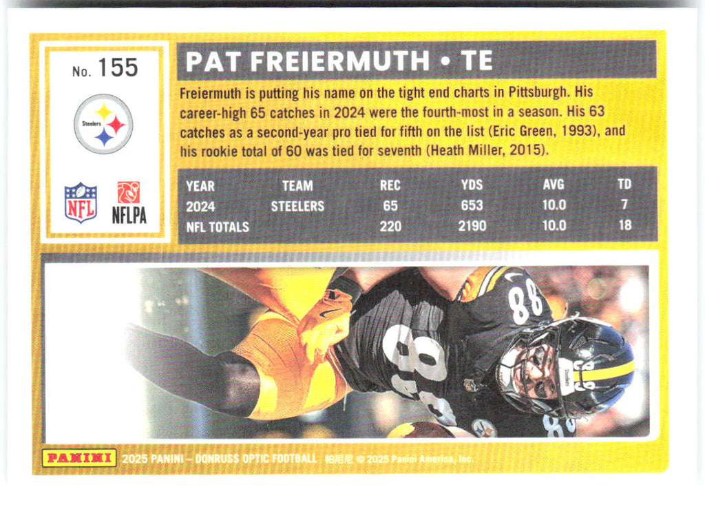 Pat Freiermuth Donruss Optic 155 2025 Pittsburgh Steelers