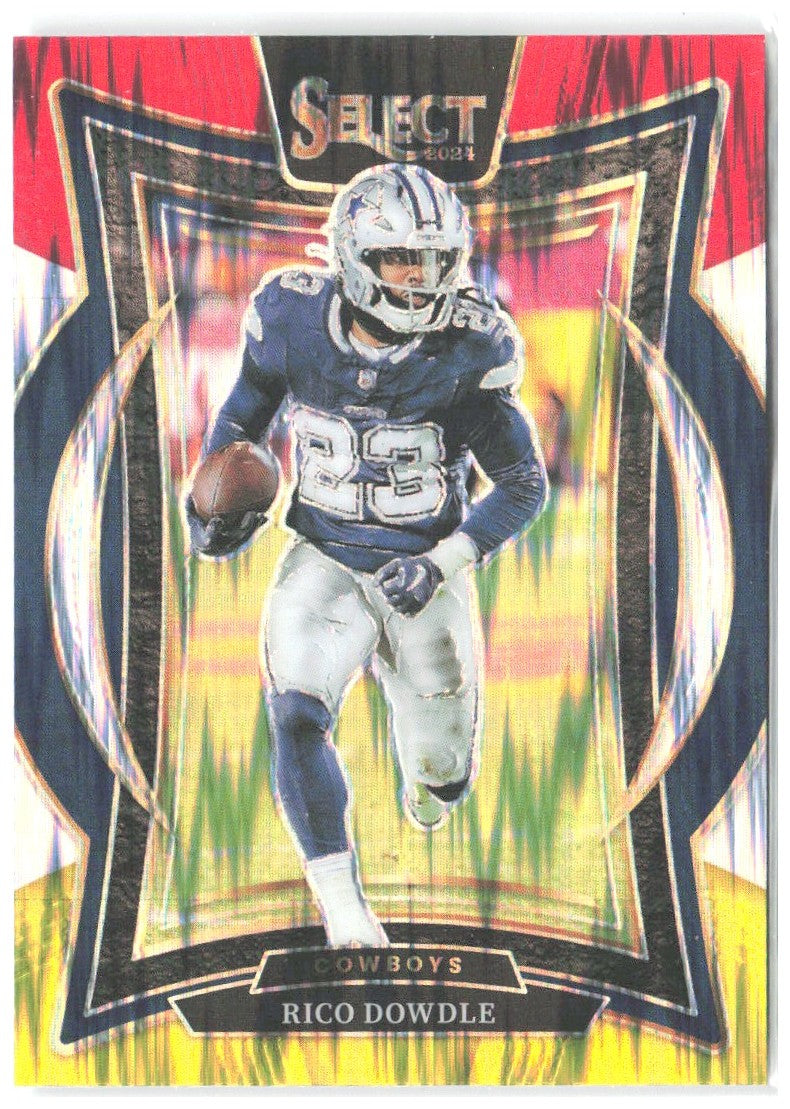 Rico Dowdle Panini Select - Red & Yellow Prizm Shock 90 2024 Dallas Cowboys