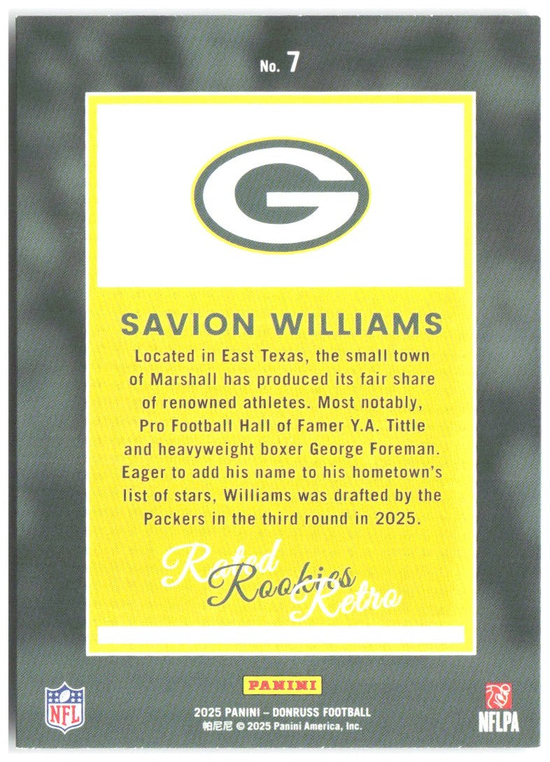 Savion Williams Donruss - Rated Rookies Retro 7 2025 Green Bay Packers