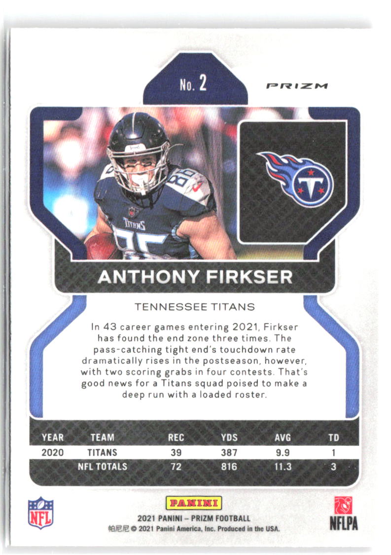 Anthony Firkser Panini Prizm - Red Ice 2 2021 Tennessee Titans